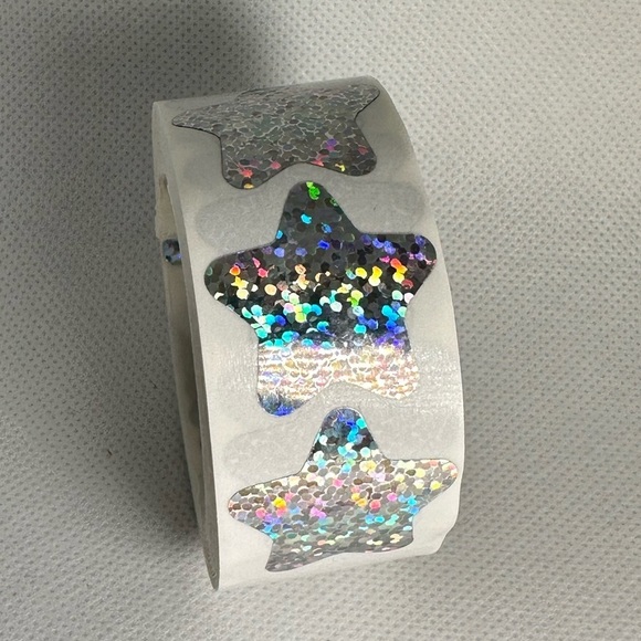 Holographic Silvery Star Stickers Self Adhesive Metallic Glitter Foil 1" - Picture 7 of 10